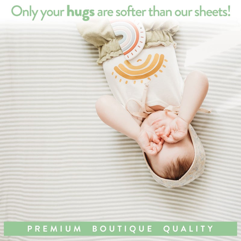 Joey + Joan Bassinet Fitted Sheets 19" x 32" for Cowiewie Bedside Sleeper Bassinet Mattress Pad - Snuggly Soft 100% Jersey Cotton - Grey Stripes, Sheep - 2 Pack - Image 5